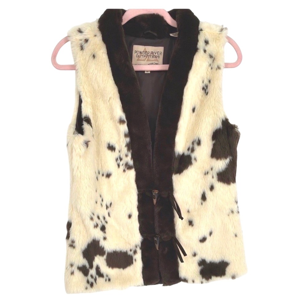 Powder River Outfitters Faux Fur Cow Print Western Vest M
